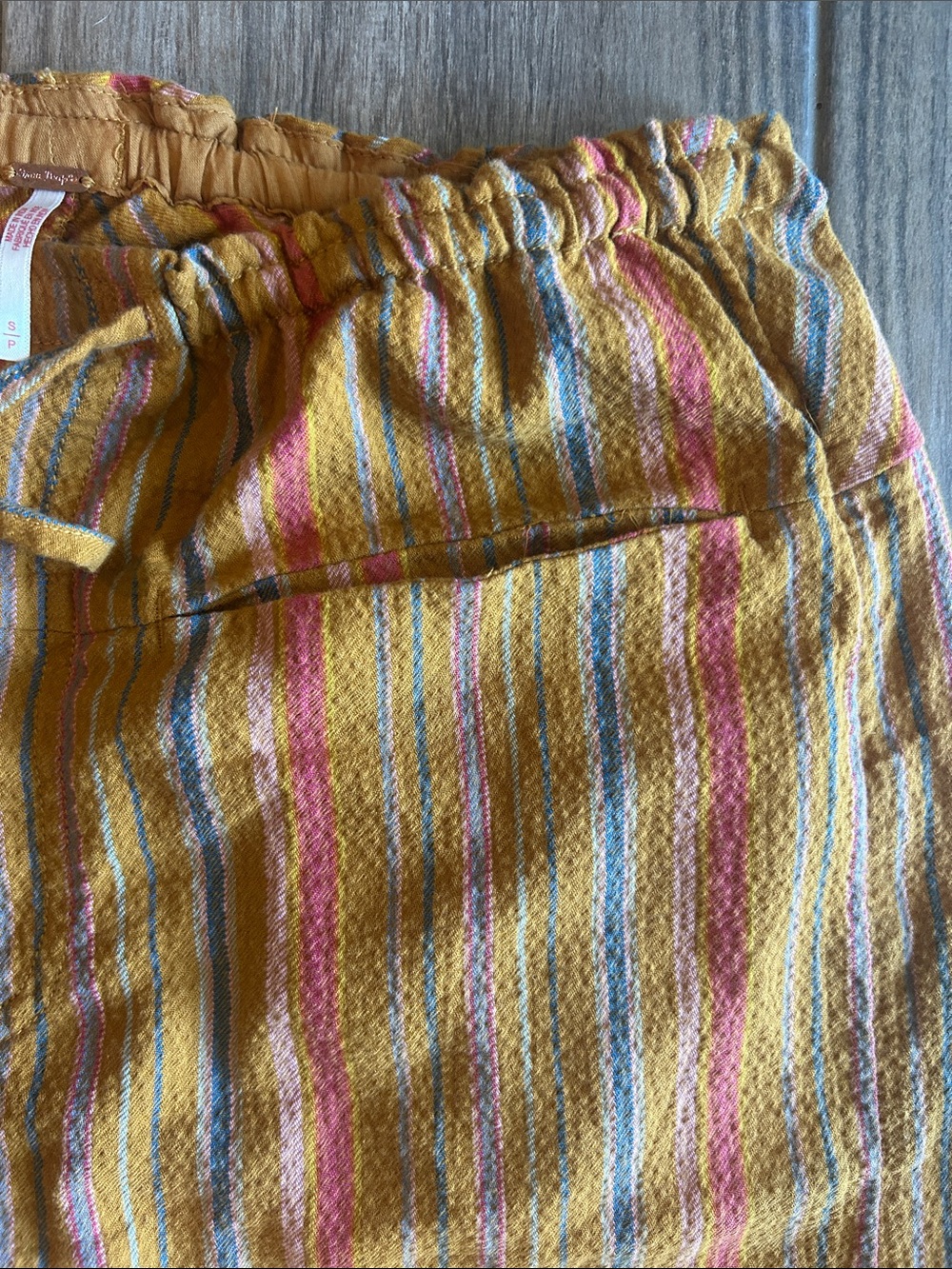 Free People Hudson Canyon Pants, Yellow Multi-Stripe Linen-Blend Drawstring Pant - Picture 4 of 6